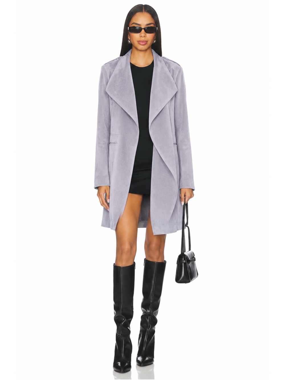 NEW SUEDE DUSTER COAT HYFVE Lavender Open-Front Trench MAUVE GREY JUNE HUDSON
